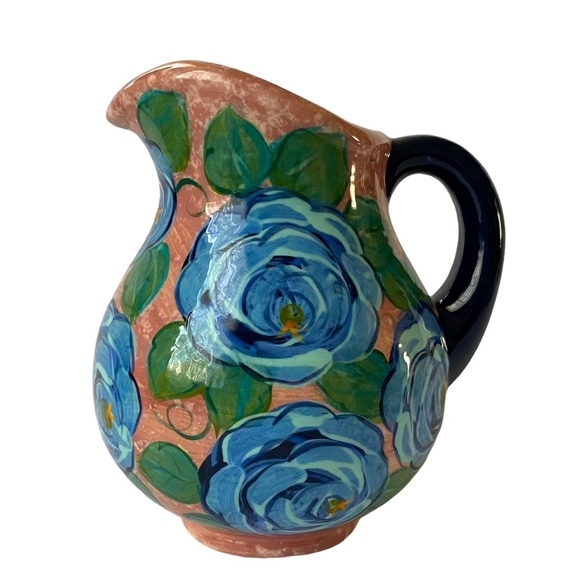 Lesal Ceramics Beautiful  Handpainted Vase/Pitcher Blue Roses Small 7'x6' - Picture 2 of 11